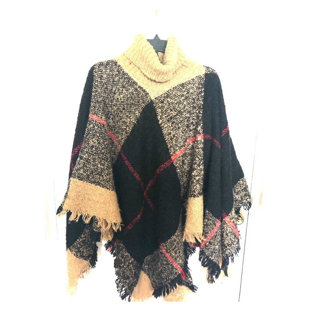 Plaid Shrug/Poncho with Turtleneck